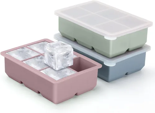 Miniatura 11 de Excnorm Bandejas de silicona para cubitos de hielo, paquete de 3, moldes de silicona para cubitos de hielo de gran tamaño con tapa extraíble a