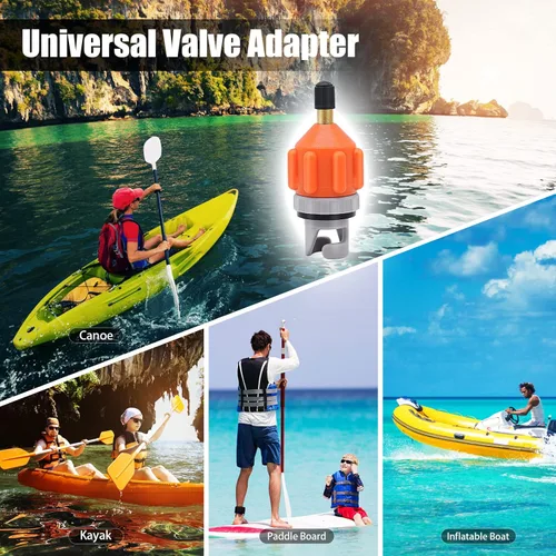 Miniatura 6 de Paquete de 2 adaptadores inflables de bomba de tabla de remo (SUP), adaptador universal estándar Schrader de válvula de aire, convertidor de Naranja