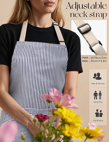 Miniatura 5 de Cardkiss Paquete de 2 Delantales de Cocina, Delantales Suaves para Mujeres y Hombres con 2 Bolsillos, Delantal de Chef con Correa Ajustable