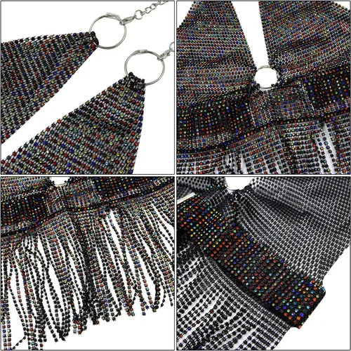 Miniatura 7 de Camiseta corta sin espalda con diamantes de imitación brillantes para mujer, sexy, halter, transparente, para salir por la noche, fiesta, club