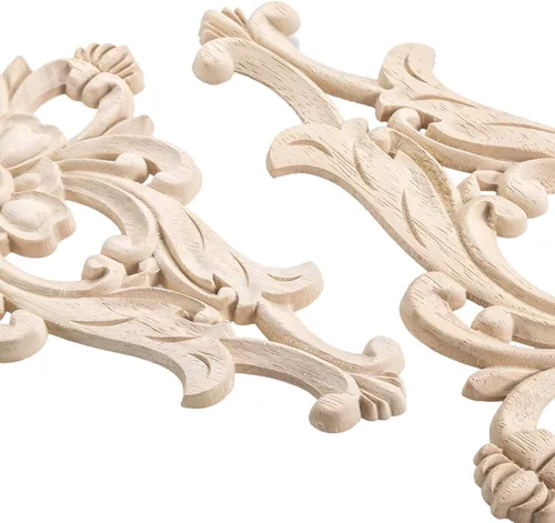 Miniatura 8 de MUXSAM Apliques de madera tallados para muebles, 1 calcomanía sin pintar para puerta, pared, techo, armario, tocador, espejo, cama, mantel, banco, 1