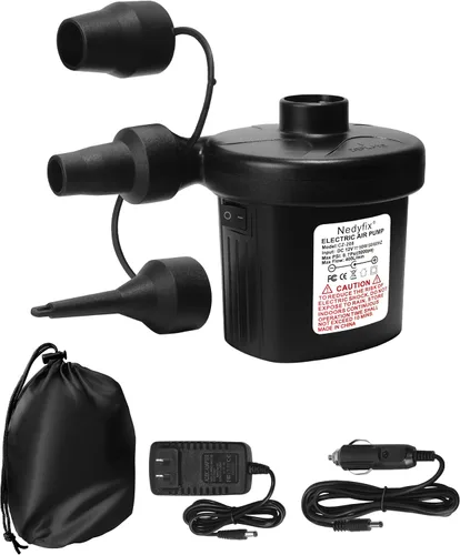 Bomba de aire eléctrica inflable, bomba de inflado rápida portátil de 110 V AC/12 V CC con 3 boquillas, utilizada para barcos inflables, etc