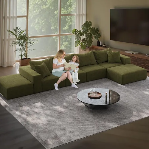 Miniatura 12 de Sofá modular en forma de L de 170 pulgadas, sofá de chenilla Cloud con 6 almohadas, sofá personalizable sin montaje para sala de estar y dormitorio