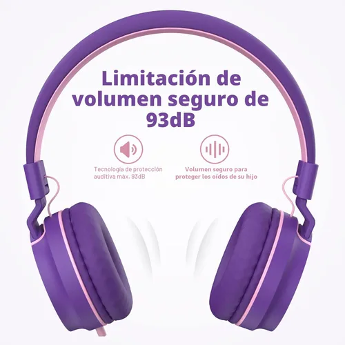 Miniatura 4 de Auriculares para niños, auriculares con cable para niños en la oreja con micrófono, limitador de volumen de 93 dB para niñas y niños, auriculares