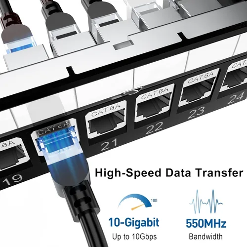 Miniatura 2 de Jadaol [Listado UL] Panel de Conexiones Cat6A Blindado de 24 Puertos, Panel RJ45 de Paso de 19" 1U para Montaje en Rack/Montaje en Pared con 24