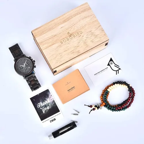 Miniatura 5 de 2win - Reloj de madera con grabado personalizado para hombre, reloj para de cumpleaños, aniversario, para tu novio, enamorado, prometido, esposo