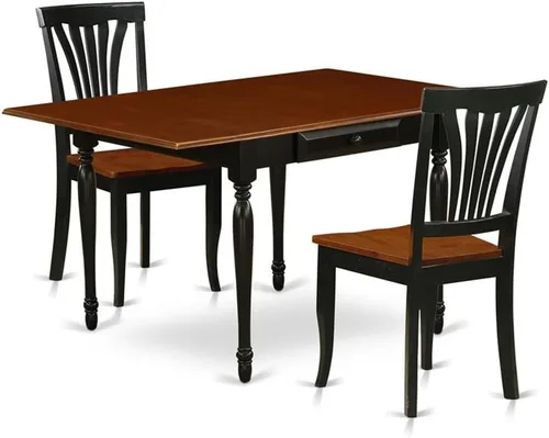 East West Furniture MZAV3-BCH-W - Juego de comedor de 3 piezas para espacios pequeños que contiene una mesa de comedor rectangular con gotas y 2
