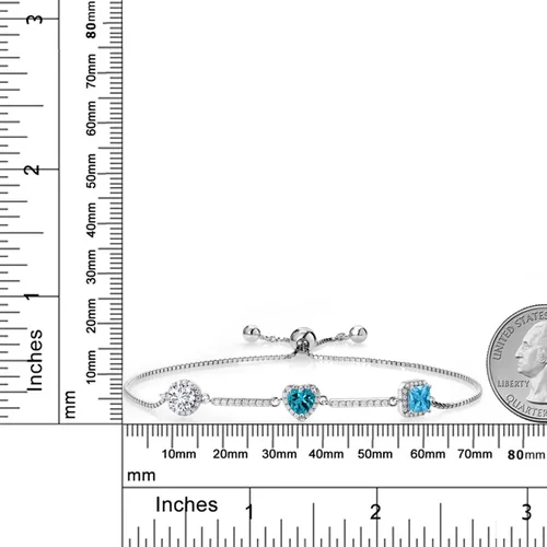 Miniatura 3 de Gem Stone King Keren Hanan - Pulsera de tenis de plata de ley 925 de moissanita 925 con diamantes cultivados en laboratorio, talla princesa, corazón
