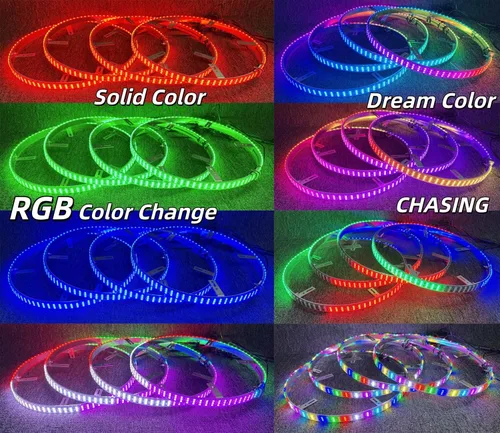 Miniatura 4 de Luces LED de rueda de 17.5 pulgadas, triple fila RGB + blanco + flujo de persecución de color de ensueño, Bluetooth + control remoto