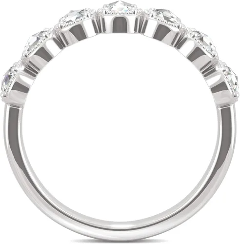 Miniatura 3 de Charles & Colvard Alianza de boda milgrain de corte rosa redonda de moissanita de oro blanco, 0.42cttw DEW