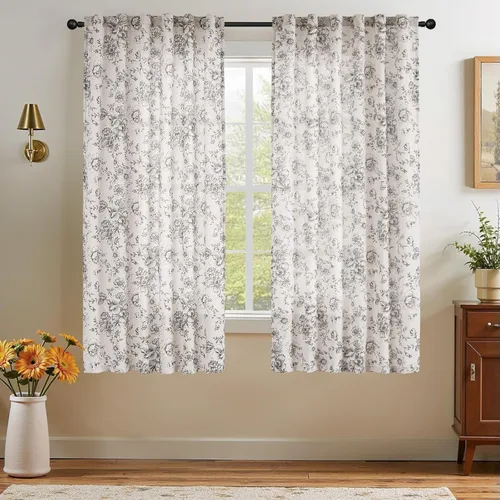 Miniatura 69 de Jinchan Cortinas de Mezcla de Lino con Estampado Floral para Sala de Estar, 84 Pulgadas de Largo, Cortinas con Bolsillo para Varilla y Tab Trasera
