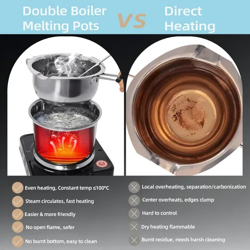 Miniatura 3 de Olla profesional de doble caldera de 40.6 fl oz/40.6 onzas, olla de fusión de chocolate de acero inoxidable 304 con placa caliente eléctrica de 1000