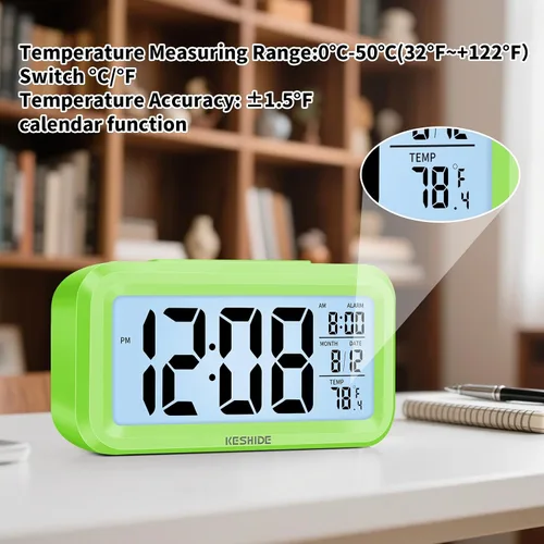 Miniatura 4 de Reloj despertador digital a pilas con temperatura interior, reloj pequeño de escritorio, modelo de repetición, pantalla de 12/24 horas para Negro