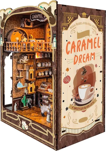 Kit de rincón de lectura - Kit de casa de muñecas DIY en miniatura de madera con cubierta de polvo, estantería decorativa, rompecabezas 3D para