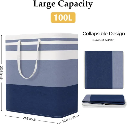 Miniatura 2 de StorageRight Cesta de Lavandería Canasta Grande Cesta de Lavandería Plegable con Asas de Fácil Transporte, Cestas de Ropa Independientes para Azul