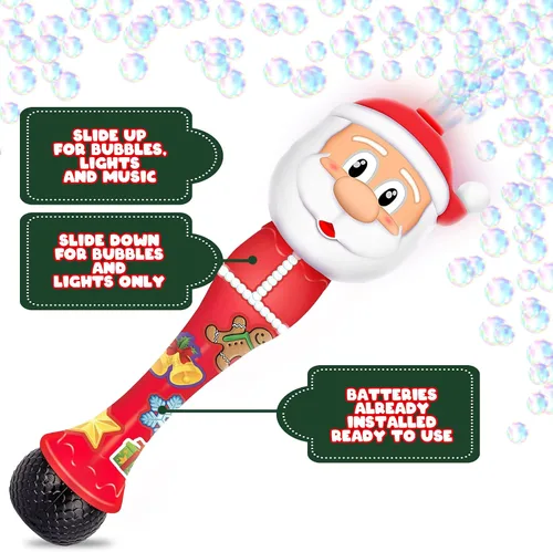 Miniatura 7 de ArtCreativity Varita de burbujas de Papá Noel iluminado para niños, regalos de Navidad para niños, soplador de burbujas de 14 pulgadas con luz