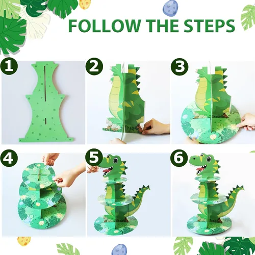 Miniatura 4 de Soporte de 3 niveles para cupcakes de dinosaurio, decoración de fiesta, soporte para cupcakes de dinosaurio de Anberky con forma de dinosaurio
