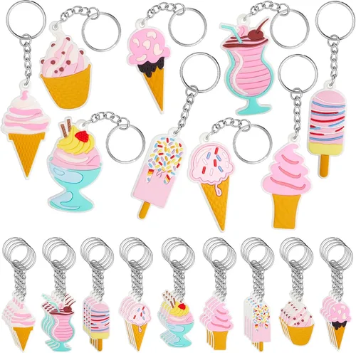 Sasylvia 36 llaveros de helado para fiestas, regalos a granel, conos dulces, decoraciones de fiesta de cumpleaños para mujeres y hombres, accesorios