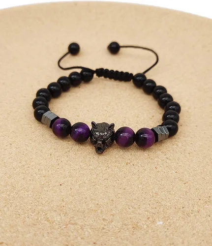 Miniatura 2 de CEYIYA Viking Wolf Head Bracelet - Anti Anxiety Energy Stone Beaded Bracelet for Men and Boys,Healing Crystal Stress Relief Charm Wolf Bracelet for