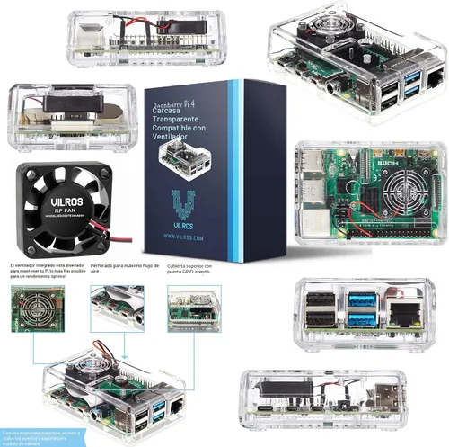 Miniatura 3 de Vilros Kit básico de iniciación para Raspberry Pi 4 con carcasa ABS refrigerada por ventilador, incluye placa Raspberry Pi 4 y 7 accesorios