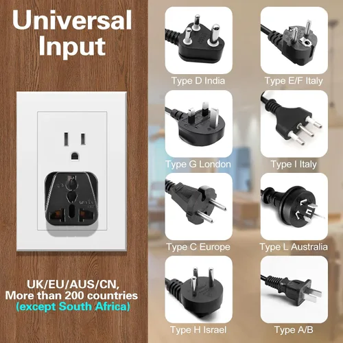 Miniatura 5 de Paquete de 2 adaptadores de enchufe de viaje de EE. UU., UE/Reino Unido/AU/in/CN/JP/Asia/Italia/Brasil a Estados Unidos (tipo B), enchufe de pared
