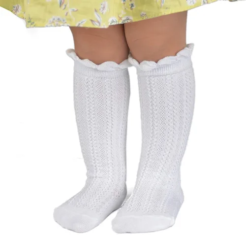 Miniatura 3 de Epeius - Calcetines altos de algodón para bebés y niñas, de uniforme, calcetas con vuelos (Paquete de 3 o 5)