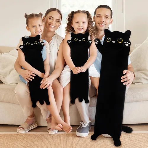 Miniatura 8 de Animal de peluche de gato negro de 20 pulgadas, almohada de cuerpo de animal de peluche, juguetes de peluche kawaii, regalos de animales, animales