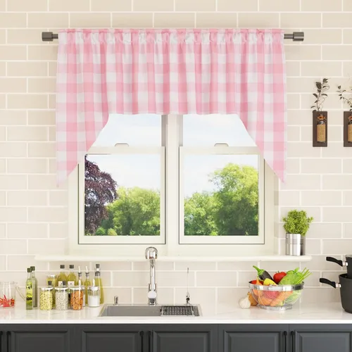 Miniatura 260 de Cenefas de cortina para ventana de 16 pulgadas de largo, 2 paneles de cuadros búfalo, cortinas pequeñas con bolsillo para barra, estilo clásico