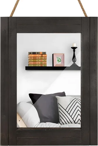 Espejo de pared rectangular para baño, decoración de madera blanca envejecida con cuerda para colgar para decoración rústica del hogar, tocador,