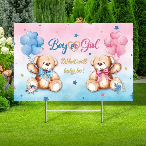 Miniatura 10 de Capoda Letrero de Jardín para Baby Shower con Estaca Letrero de Jardín de Revelación de Género Elefante Azul Rosa Decoración de Césped Niño Niña Oso