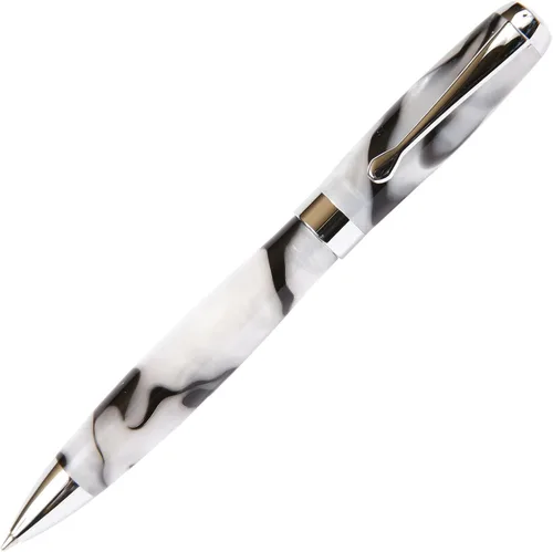 Lanier Tuscany - Bolígrafo con cuerpo brillante marmoleado negro y perla con detalles cromados, acción de giro y recambio de estilo Parker de 0.028
