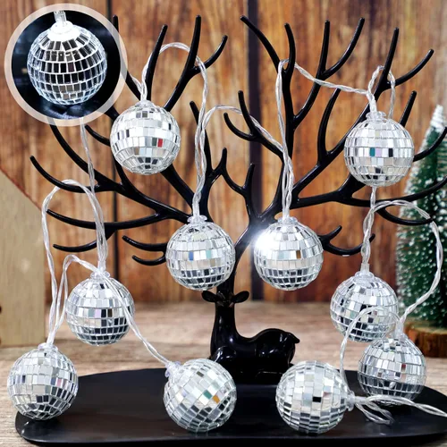 Miniatura 7 de Zhanmai Guirnalda de 30 luces LED de bola de discoteca para decoración de mini espejo iluminado, bolas de discoteca para 70 y 80 s, suministros