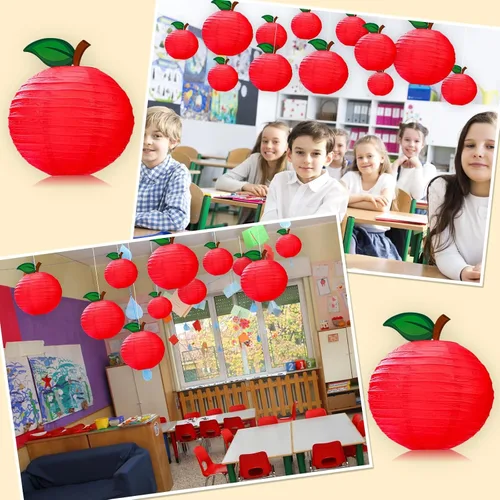 Miniatura 6 de Retisee 12 Piezas Faroles de Papel en Forma de Manzana Roja de 10 Pulgadas Decoración de Aula Decoración Colgante de Regreso a la Escuela