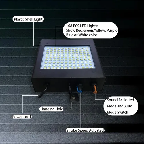 Miniatura 3 de Mini luz estroboscópica, sUperbrillante RGB/color blanco, luz estroboscópica con 108 mini LED, auto-activada por sonido o modo de flash de control
