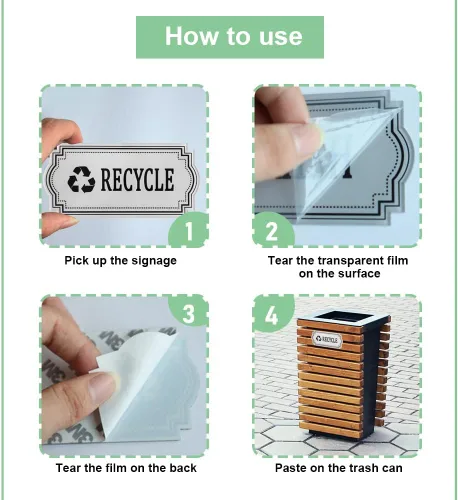 Miniatura 7 de Paquete de 4 calcomanías de reciclaje y basura, símbolo del logotipo de reciclaje y basura, calcomanías de vinilo impermeables para botes de basura