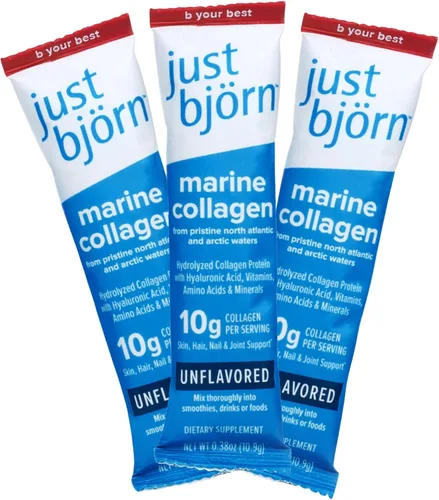Just Bjorn - Juego de muestras de péptidos de colágeno marinos en polvo, colágeno en polvo para mujeres y hombres, soporte para piel, cabello, uñas