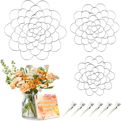 Soporte para Arreglos Florales, 3 Piezas Rejilla Floral Herramienta Rana de Flores Organizador de Alambre Giratorio para Jarrón Tallos Florales Plata