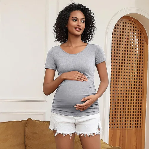 Miniatura 219 de GINKANA Blusas de maternidad de manga corta, diseño floral, fruncido, casual, para mamá, para embarazo