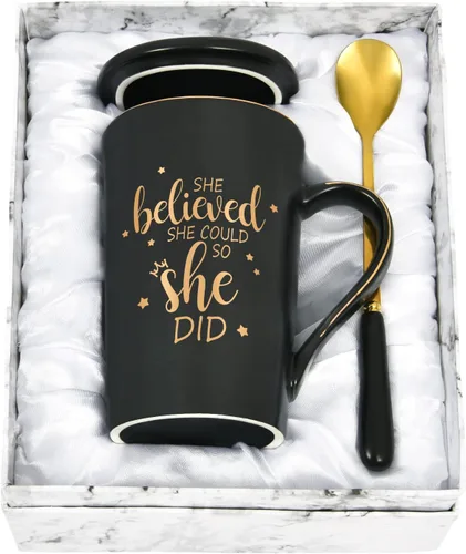 Maustic Taza She Believed She Could So She Did, regalos de graduación para ella, tazas de café para mujeres, regalos motivacionales inspiradores de