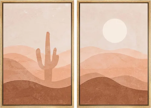 Miniatura 102 de IDEA4WALL - Set de lienzos enmarcados para pared, diseño tropical, selva, hoja de plátano, guepardo rosa, gato, naturaleza, desierto, arte digital