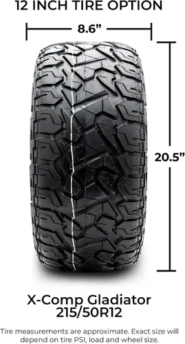Miniatura 5 de Xcomp Gladiator 22x11-R12 DOT - Neumático radial con cinturón de acero para carrito de golf, juego de cuatro