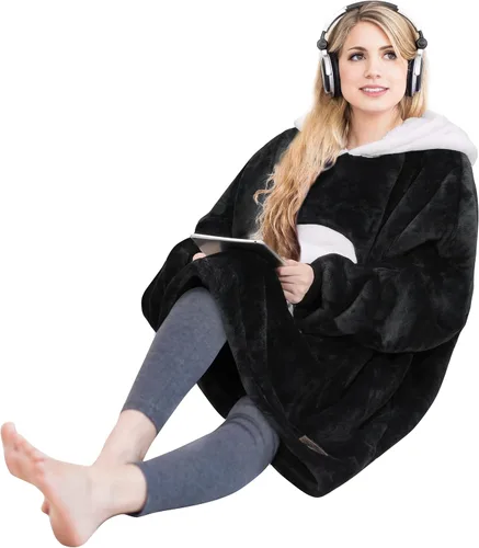 Miniatura 2 de Solaris Manta con capucha estilo oso panda, sudadera con capucha de sherpa súper suave, cálida y acogedora con bolsillo grande, para adultos y Panda