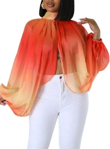 Miniatura 8 de Tops Sexys para Mujer Fiesta Club Noche con Mangas de Murciélago de Gasa Transparente con Lazo Trasero en la Parte Frontal Camisas de Mujer Casuales