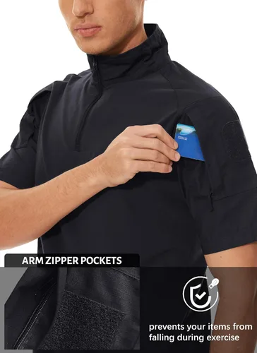 Miniatura 23 de MAGCOMSEN Camisas militares tácticas para hombre con cremallera de 1/4, manga corta, ajustada, camisa de camuflaje