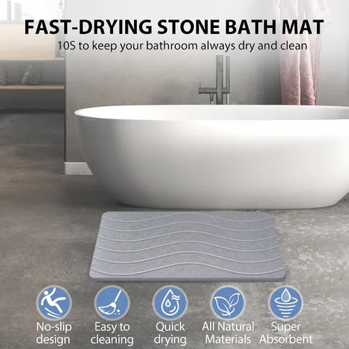 Miniatura 2 de Tapete de baño de piedra absorbente, tapete de ducha de tierra de diatomeas, tapete antideslizante de piedra de diatomita absorbente de agua