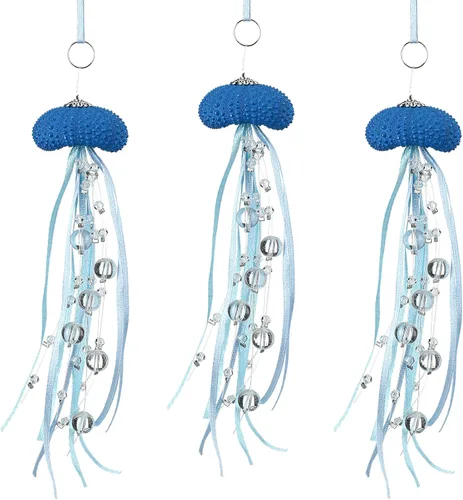 Miniatura 10 de Namalu 6 piezas de adorno de Navidad de erizo de mar y medusa con cuentas costeras, decoración festiva de playa con temática de océano, adorno Azul