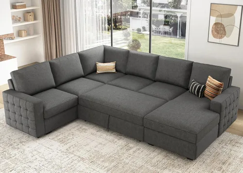Miniatura 5 de HONBAY Sofá Seccional Sleeper con Cama Extraíble Sofá Seccional en Forma de U Cama Sleeper con Chaise de Almacenamiento Sofá Seccional Sleeper de 6