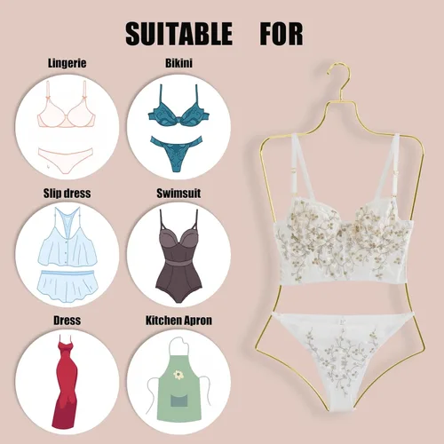 Miniatura 6 de Perchas de ropa con forma de cuerpo, paquete de 10 perchas de lujo con alambre de metal dorado y colgador de bikini, perchas de lencería