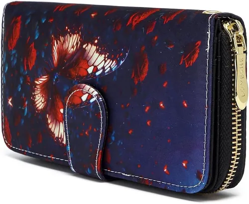 Miniatura 96 de Cartera de mano para mujer, estilo bohemio, con RFID, elegante, espaciosa con correa para viajes, capacidad para tarjetas, teléfono, dinero
