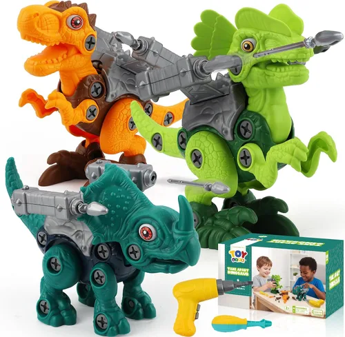 TOY Life Paquete de 3 juguetes de dinosaurio desmontables para niños de 3, 5, 7 años, juguete de dinosaurio con taladro eléctrico, regalos de